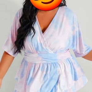 4X tie-died pastel babydoll top